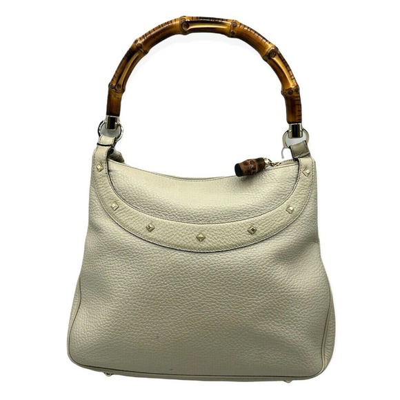 GUCCI BAMBOO MEDIUM HOBO BAG - 137379 Ivory Leather Shoulder Bag 1008 - Picture 1 of 9